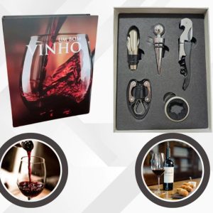 Kit de Acessórios para Vinho em Estojo-Livro - Artesanal | 5 peças